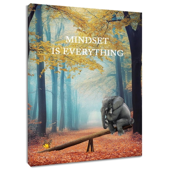 HVEST Forest Elephant Wall Art Positive Mindset Inspirational Quotes Canvas Office Wall Art Nature Landscape Framed Wall Decor for Office Living Room Bedroom Home, 12 X 16 inches