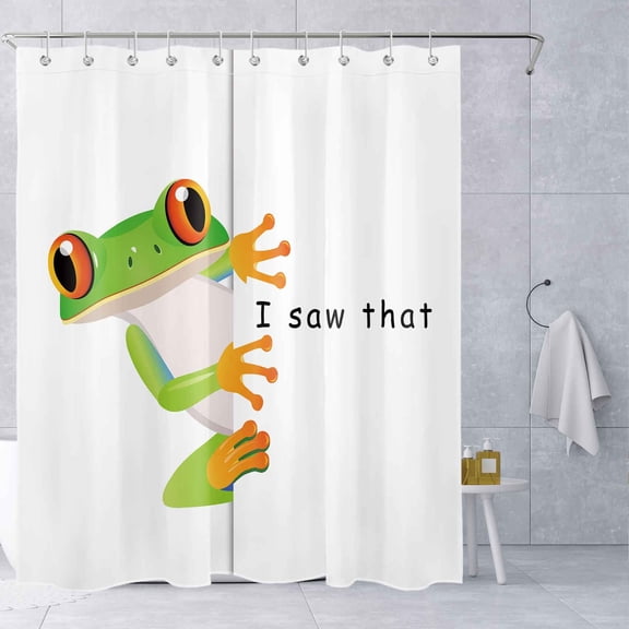 HVEST Funny Frog Shower Curtain, Green and White Shower Curtain for Kids Bathroom Modern Simple Bathroom Decor with Hooks Polyester Fabric , 60X72 inch