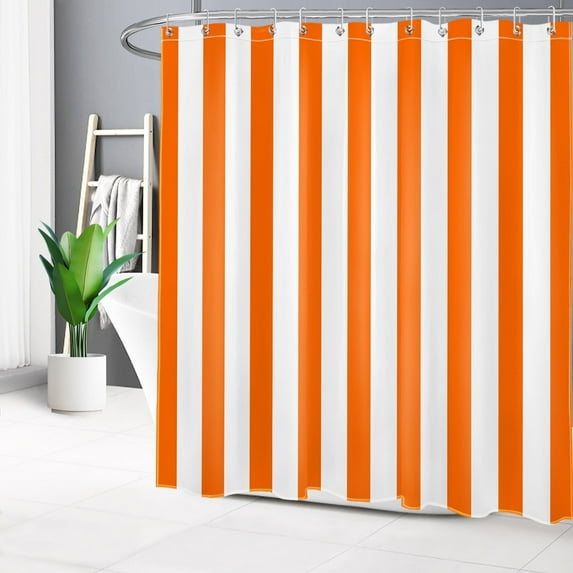 HVEST Geometric Striped Shower Curtain Orange and White Vertical Striped Shower Curtain - Modern Minimalist Bathroom Decor, Waterproof Polyester Fabric, Includes 12 Hooks, 72x72 Inches