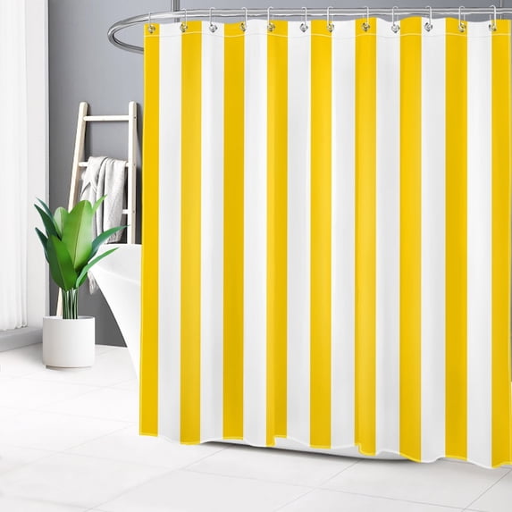 HVEST Geometric Striped Shower Curtain with Yellow and White Vertical Striped Design - Modern Simple Bathroom Decor, Waterproof Polyester Fabric, Includes 12 Hooks, 72x78 Inches