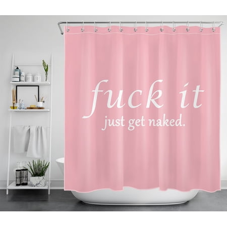 HVEST Get Naked Shower Curtain,White Font Humorous Bathroom Shower Curtain with Hooks,Funny Pink Polyester Waterproof Bathroom Decor Accessories,72x78 Inches