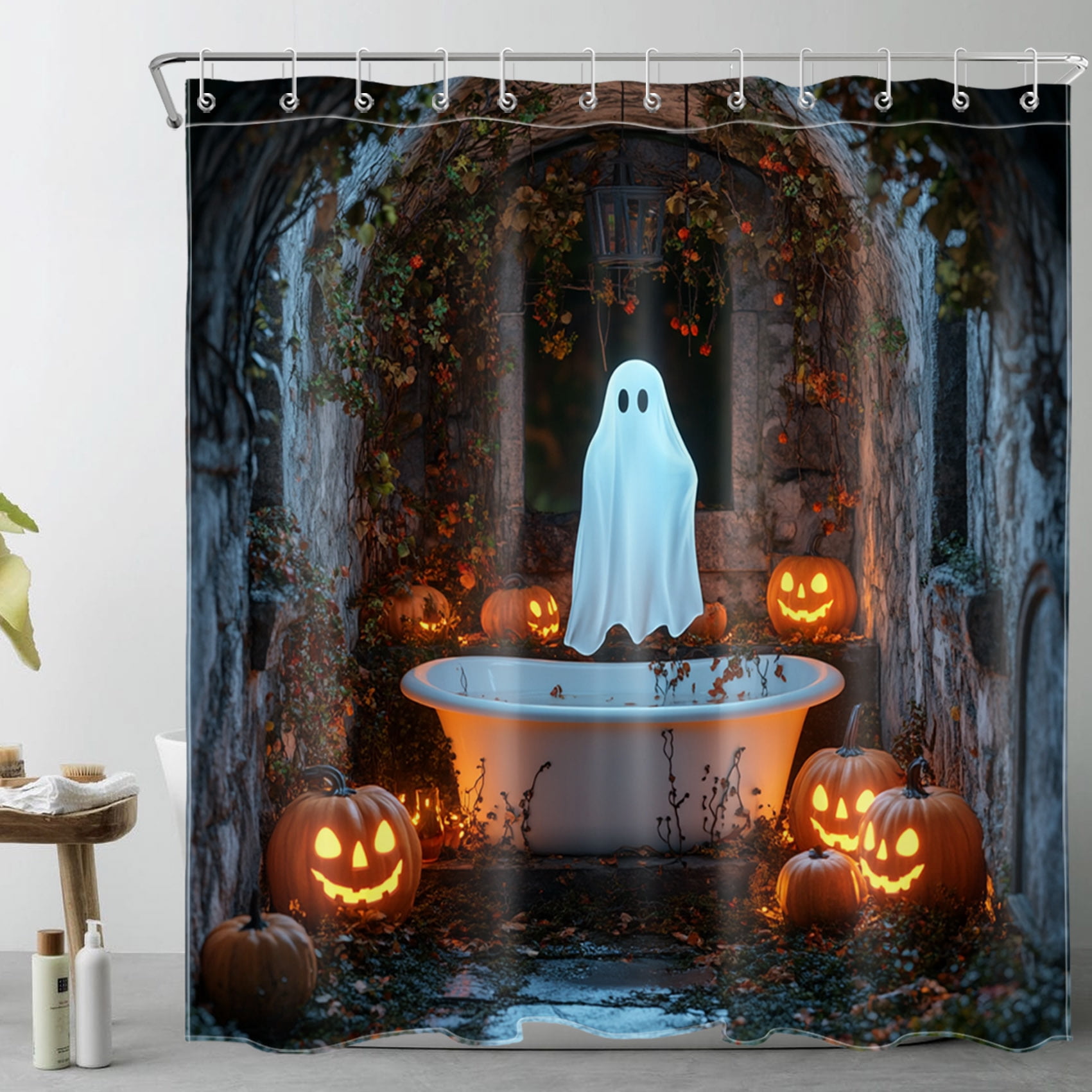 HVEST Halloween Ghost Shower Curtain with Horror White Ghost and ...