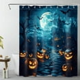 thumbnail image 1 of HVEST Halloween Pumpkin Shower Curtain with Spooky Bat and Pumpkin Moon Design - Scary Night Bathroom Decor, Waterproof Polyester Fabric, Includes 10 Hooks, 60x72 Inches, 1 of 6