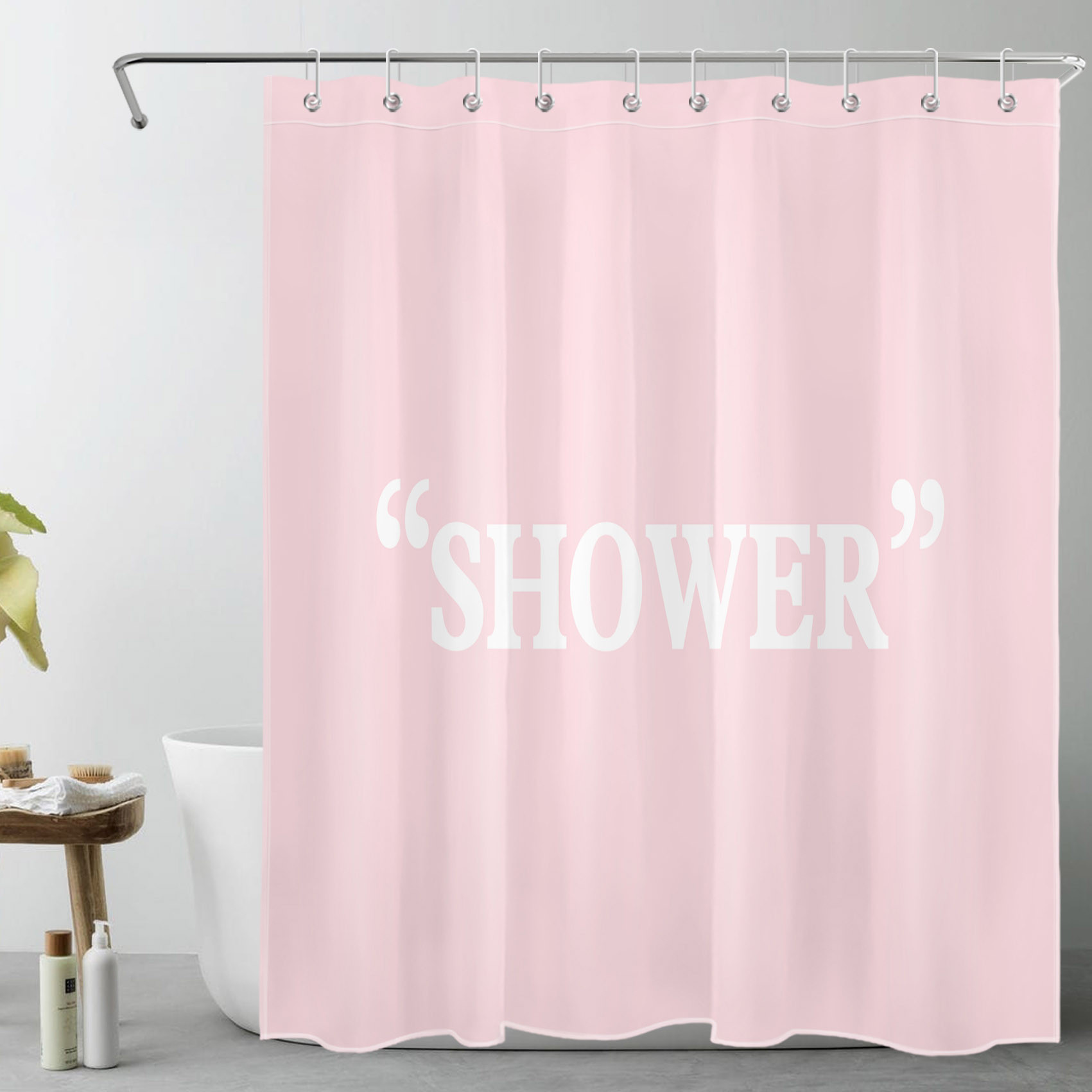HVEST Light Pink Minimalist Shower Curtain with Pink and White Design