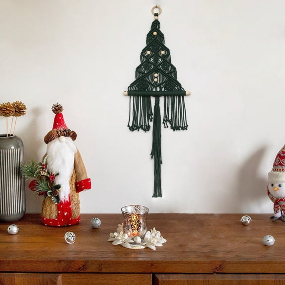 HVEST Macrame Christmas Tree Wall Hanging Decor Retro Green Boho Christmas Ornaments, Unique Handwoven Holiday Decor for Home, Door, Nursery, Living Room, Bedroom