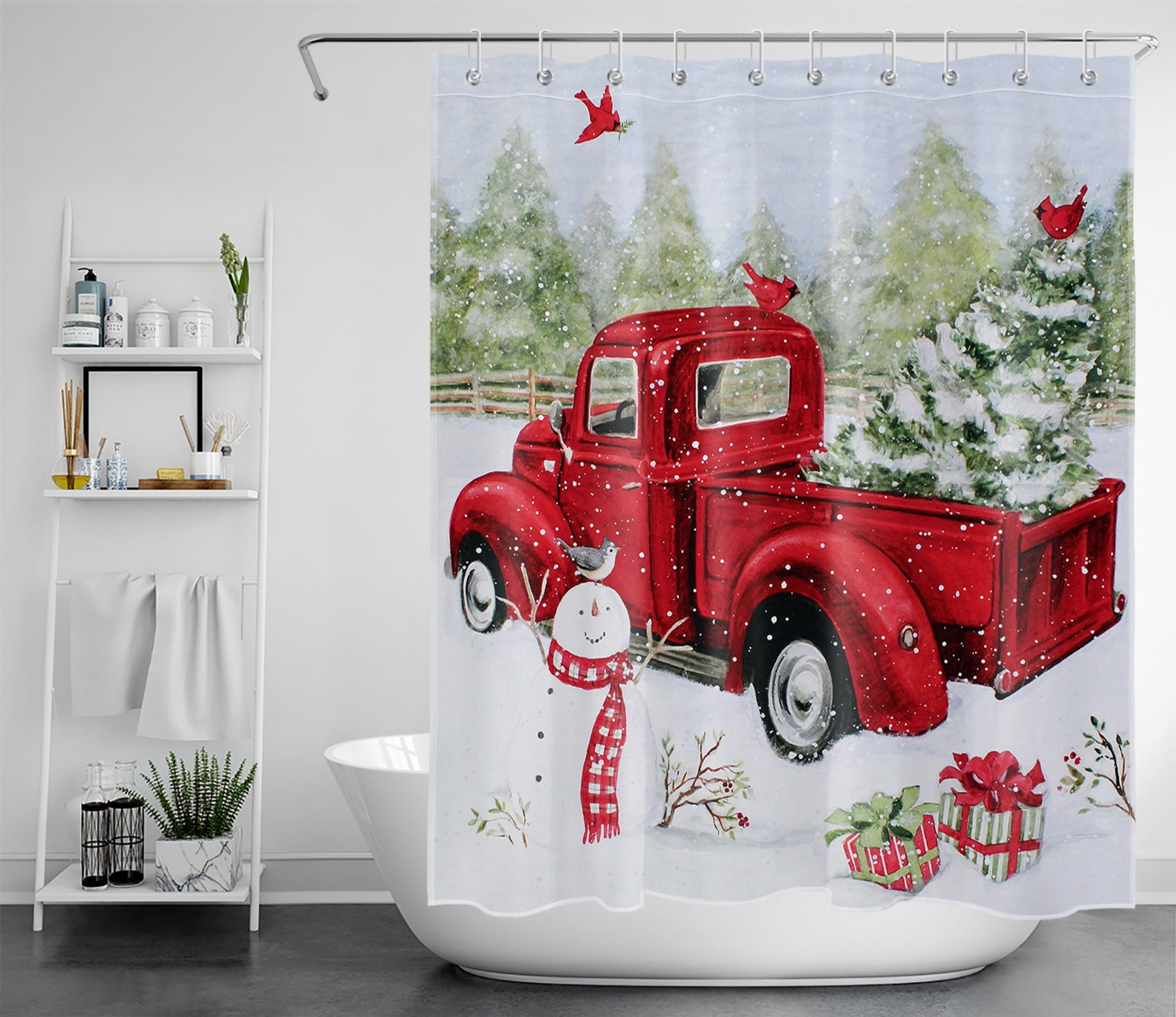 HVEST Merry Christmas Shower Curtain for Bathroom,Xmas Tree and