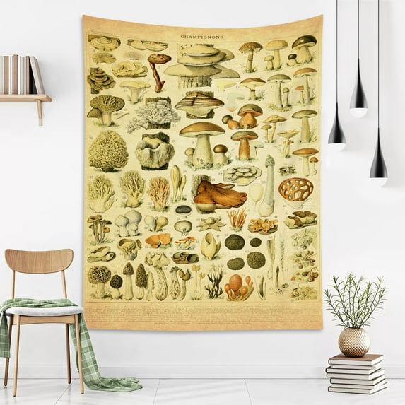 HVEST Mushroom Tapestry Various Vintage Fungus Printing Tapestry Wall Hanging Illustration Reference Chart Poster Vertical Tapestries for Living Room Bedroom Dorm Office Home Wall Art Decor 40x60 Inch