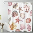 thumbnail image 1 of HVEST Nautical Coastal Shower Curtain with Starfish, Seashell, Pink Coral & Conch Design - Beach Bathroom Decor, Waterproof Polyester Fabric, Includes 10 Hooks, 60x72 Inches, 1 of 6