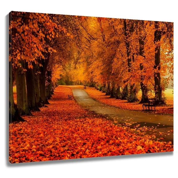 HVEST Orange Fall Forest Wall Art Autumn Orange Leaf Canvas Wall Art Nature Autumn Landscape Framed Wall Decor for Living Room Bedroom Home, 12 X 12 inches