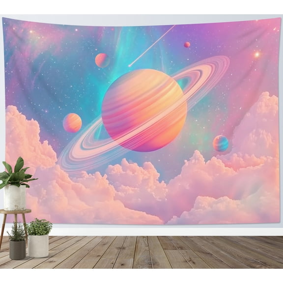 HVEST Pink Cloud Space Tapestry Wall Hanging Celestial Planet & Cloud Wall Tapestry for Girls Bedroom Fantasy Pastel Galaxy Tapestry for Living Room College Dorm Home Decor,60x40 inch