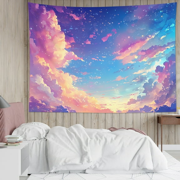 HVEST Pink Cloud Tapestry Wall Hanging Pastel Cloud and Blue Purple Sky Wall Tapestry for Girls Bedroom Cute Fantasy Tapestry for Living Room College Dorm Home Decor,80x60 inch