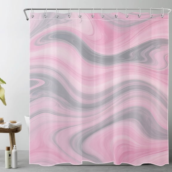 HVEST Pink Marble Shower Curtain with Abstract Pink and Gray Wave Design - Modern Geometric Pastel Bathroom Decor, Waterproof Polyester Fabric, Includes 12 Hooks, 72x72 Inches