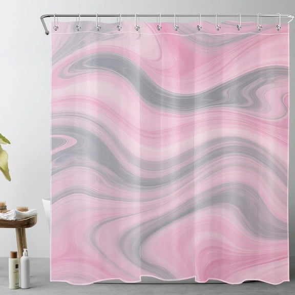 HVEST Pink Marble Shower Curtain with Abstract Pink and Gray Wave Design - Modern Geometric Pastel Bathroom Decor, Waterproof Polyester Fabric, Includes 12 Hooks, 72x72 Inches