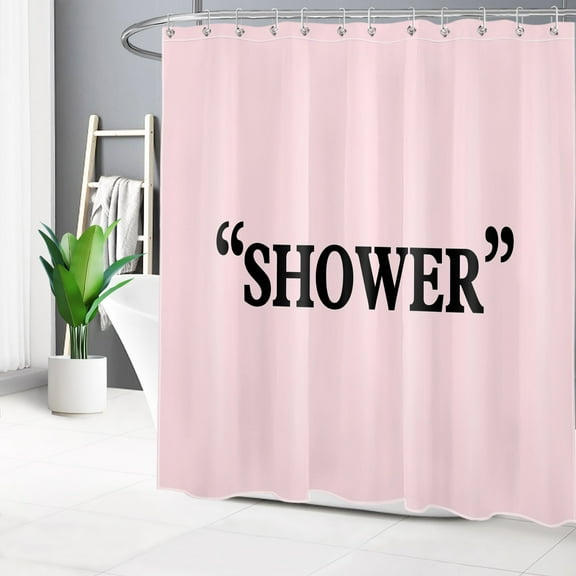 HVEST Pink Minimalist Shower Curtain with Pink and Black Design - Modern Simple Aesthetic Bathroom Decor, Waterproof Polyester Fabric, Includes 12 Hooks, 72x78 Inches