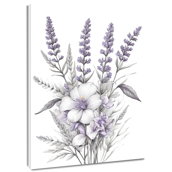 HVEST Purple Floral Wall Art Light Purple and Gray Flower Canvas Wall Art Modern Simple Framed Wall Decor for Living Room Bedroom Home, 8 X 10 inches