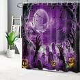 HVEST Purple Halloween Graveyard Shower Curtain with Scary Orange