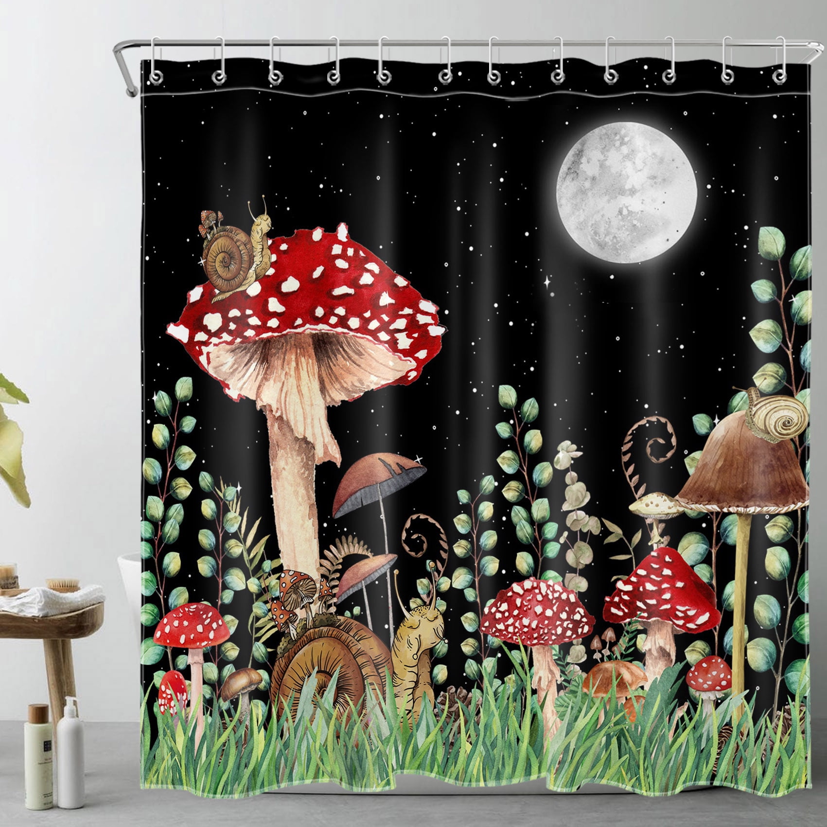 HVEST Red Mushroom Shower Curtain for Bathroom,Cute Snail and ...