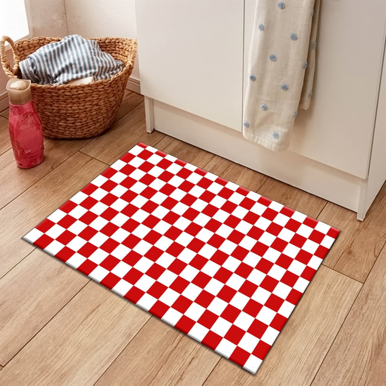 Red Rug Under Mat HVEST Red and White Checkered Kitchen Rug Mat - Geometric Washable Non ...