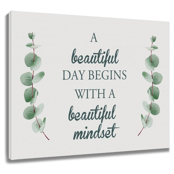 HVEST Rustic Farmhouse Wall Art, Inspirational Quotes & Eucalyptus Leaf Canvas Wall Art, Gray Framed Wall Art for Office Living Room Bathroom Bedroom Ready to Hang, 16X12 inches