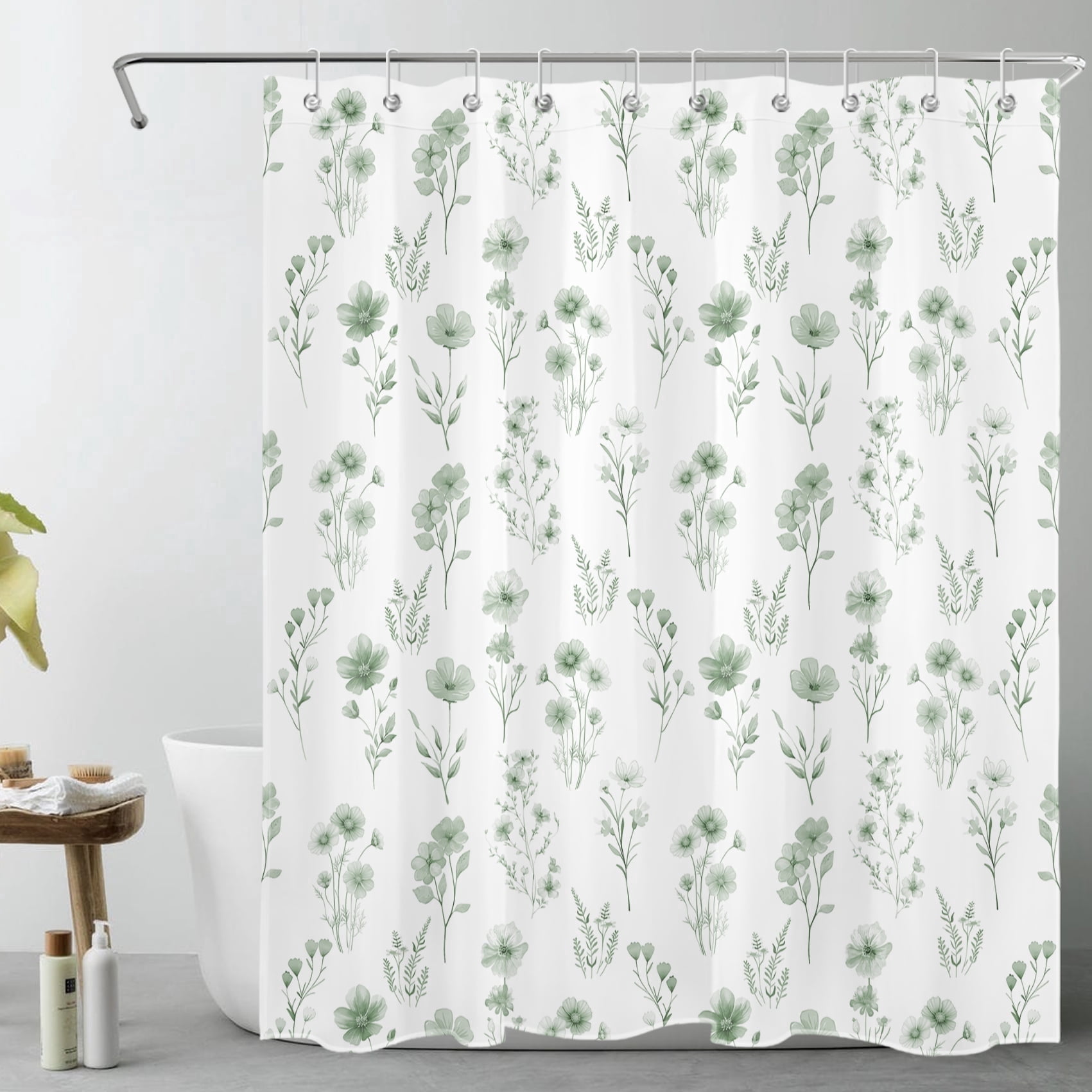 Green Floral Shower Curtainnull