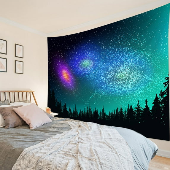 HVEST Space Tapestry Mysterious Galaxy Nature Landscape Tapestries Forest Night Wall Hanging Tapestry for Bedroom Living Room Dorm Party Wall Decor, 92.5W X 70.9L Inches