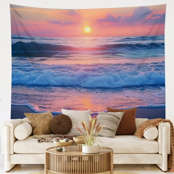 HVEST Sunset Ocean Tapestry Wall Hanging Blue Sea Beach Wave Sun Cloud Wall Tapestry for Bedroom Nature Landscape Tapestry for Living Room College Dorm Home Decor,59x51 inch
