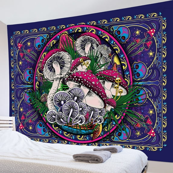 HVEST Trippy Mushroom Tapestry Psychedelic Tapestries Fantasy Plant with Skull Wall Decor Vintage Colorful Boho Tapestry Wall Hanging for Bedroom Living Room Decor 80x60 Inches