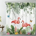 thumbnail image 1 of HVEST Tropical Green Leaf Shower Curtain for Bathroom,Pink Flamingo with Vintage Butterfly Plant Floral Fabric Shower Curtain with Hooks,Grey and White Marble Bathroom Curtains Shower Set, 69x70 inche, 1 of 8