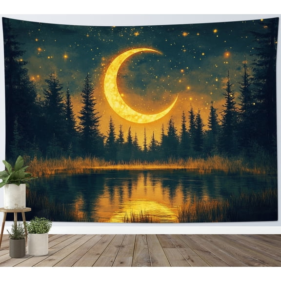 HVEST Vintage Forest Moon Tapestry Wall Hanging Galaxy Sky Retro Aesthetic Wall Tapestry for Bedroom Nature Landscape Tapestry for Living Room College Dorm Home Decor,80x60 inch