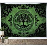 HVEST Vintage Green Mandala Tapestry Wall Hanging Boho Modern Aesthetic Wall Tapestry for Bedroom Black and Green Tapestry for Living Room College Dorm Home Dec
