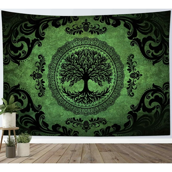 HVEST Vintage Green Mandala Tapestry Wall Hanging Boho Modern Aesthetic Wall Tapestry for Bedroom Black and Green Tapestry for Living Room College Dorm Home Decor,60x40 inch
