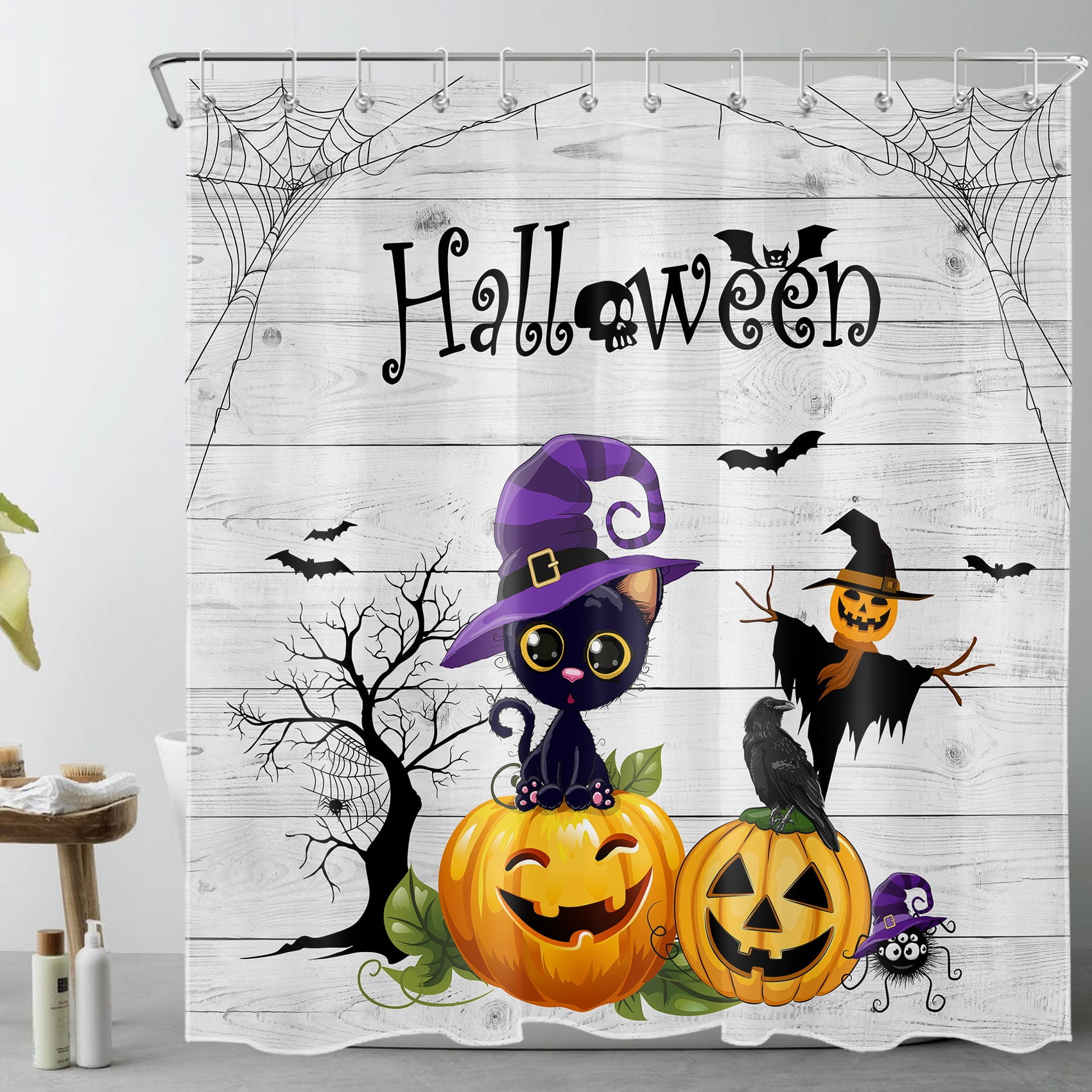 HVEST Vintage Halloween Shower Curtain for Bathroom,Magic Witch Hat