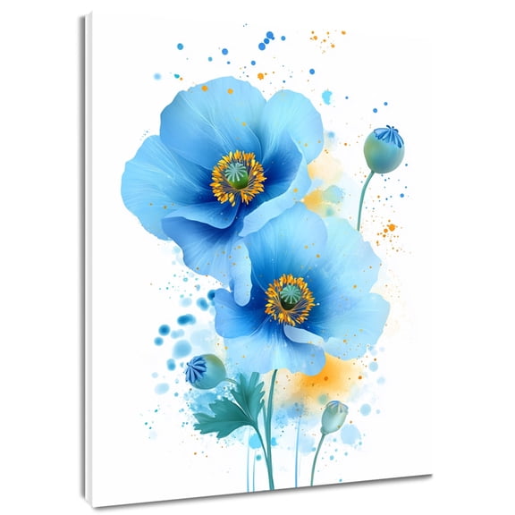 HVEST Watercolor Blue Floral Wall Art Blue Flower Canvas Wall Art Modern Elegant Floral Framed Wall Decor for Living Room Bedroom Home, 8 X 10 inches