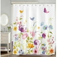 thumbnail image 1 of HVEST Watercolor Floral Shower Curtain, Purple Flower and Butterfly Bathroom Curtain Rustic Wildflower Polyester Fabric Decor Curtain with Hooks, 60X72 inch, 1 of 7