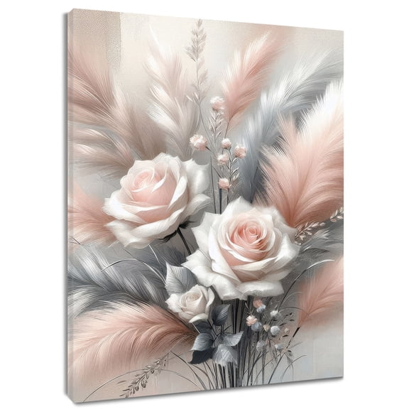 HVEST Watercolor Floral Wall Art Pink and Gray Flower Canvas Wall Art Watercolor Modern Framed Wall Decor for Living Room Bedroom Home, 12 X 12 inches