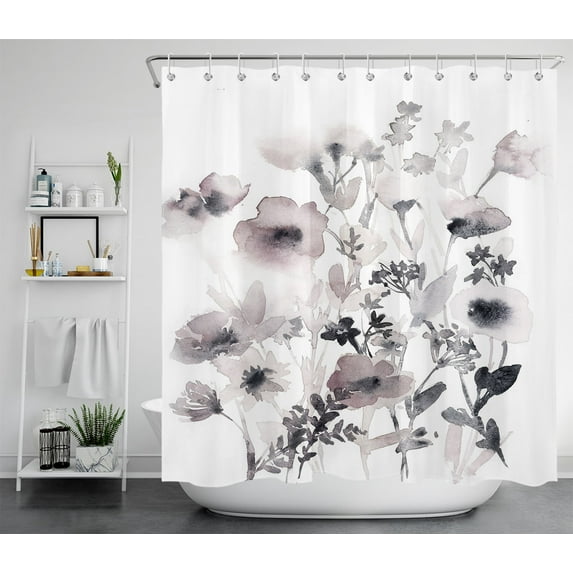 HVEST Watercolor Shower Curtain Plant Flower Bathroom Shower Curtain,Nature Herb Botanical Polyester Waterproof Durable Fabric Bath Accessories with Hooks 72x78 Inches