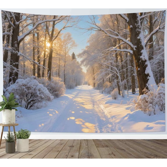 HVEST Winter Forest Snow Tapestry Wall Hanging Forest Trees Covered in Snow Wall Tapestry for Bedroom Sunshine Nature Landscape Tapestry for Living Room College Dorm Home Decor,60x40 inch
