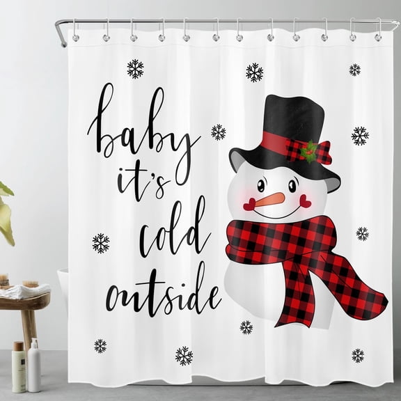 HVEST Winter Snowman Shower Curtain, Cute Snowman and Snowflake Snow Bathroom Curtain Christmas Winter Polyester Fabric Decor Curtain with Hooks, 69X70 inch