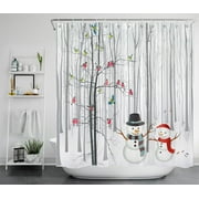 HVEST Winter Shower Curtain,Snowmen and Cardinals in Forest Bathroom Shower Curtain with Hooks,Christmas Snow Scene Polyester Waterproof Fabric Bath Decor Accessories,70x69 Inches