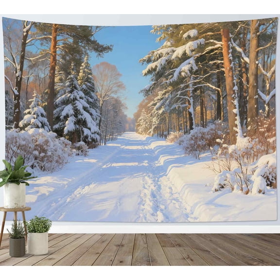 HVEST Winter Snow Forest Tapestry Wall Hanging Sunny Pine Tree Covered in Snow Wall Tapestry for Bedroom Nature Forest Scene Tapestry for Living Room College Dorm Home Decor,60x40 inch