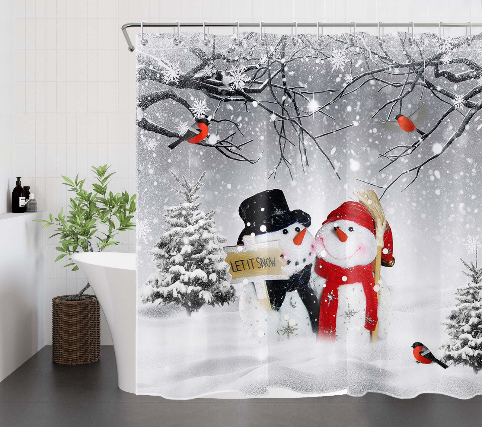 HVEST Winter Snowman Shower Curtain Snowman Cardinals And Cedar In The   HVEST Winter Snowman Shower Curtain Cardinals Cedar Snow Bathroom Curtain Grey Polyester Fabric Decor Hooks 69X70 Inch F9557a4c E42f 46c2 8f8e 48846be8223e.fe41d9068c25dcaeda8f13b5bf2f2418 