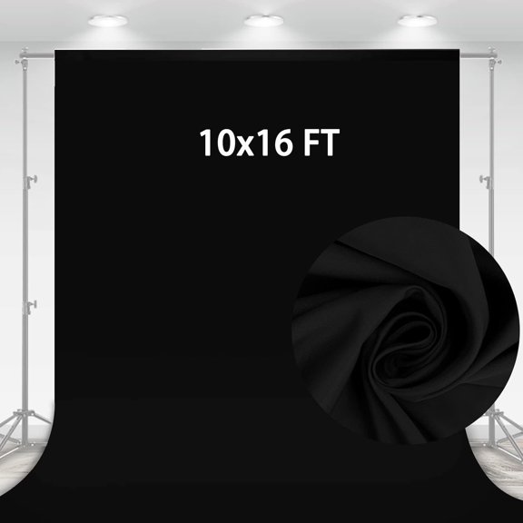 HVKDIEB 10x16ft Black Backdrop for Photography, Large Seamless Polyester Fabric Pure Black Photo Backdrop Curtain for Portrait Photoshoot Party Video