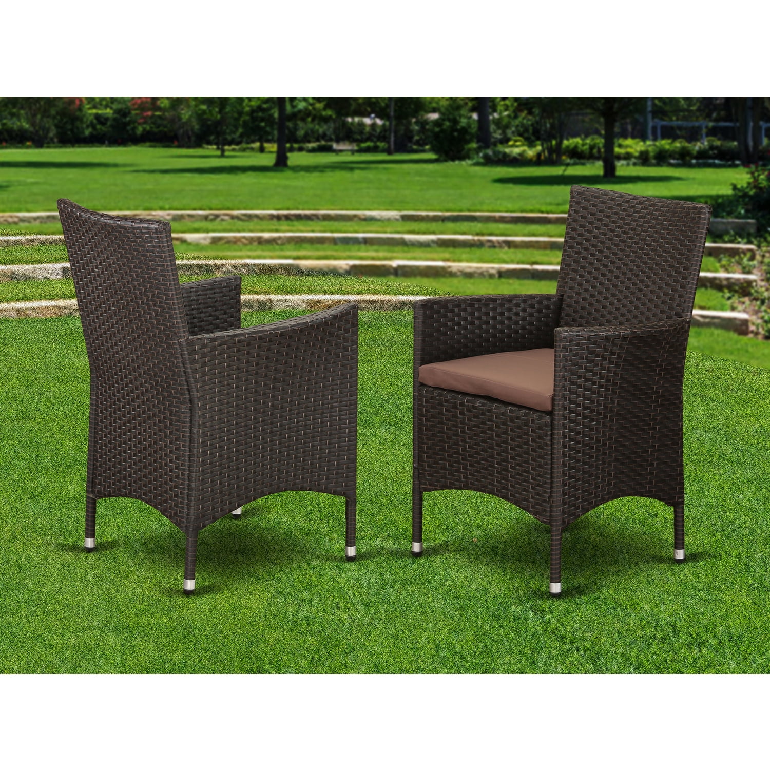HVLC163S OutdoorFurniture Wicker Patio Chair in Dark Brown Finish Set of 2