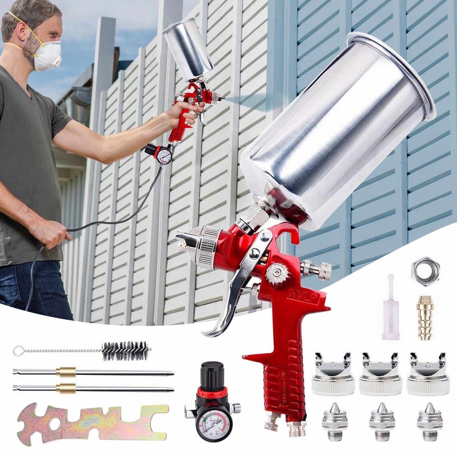 HVLP Air Spray Gun Kit, 3 Nozzle HVLP Spray Gun, Air Spray Paint Gun