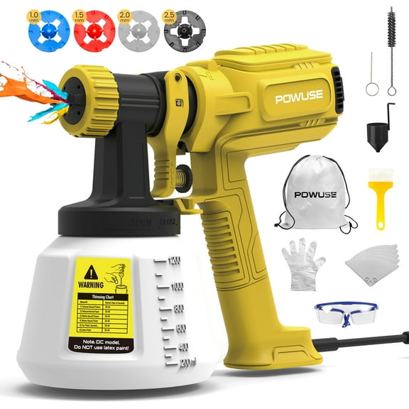 POWUSE 800W Ultra-Light Electric Paint Spray Gun with 1200ML Container, 4 Nozzles & 3 Patterns, HVLP Electric Paint Sprayer for Fences, Sheds, Walls, Ceilings, Furniture, Cabinets, Garden & DIY
