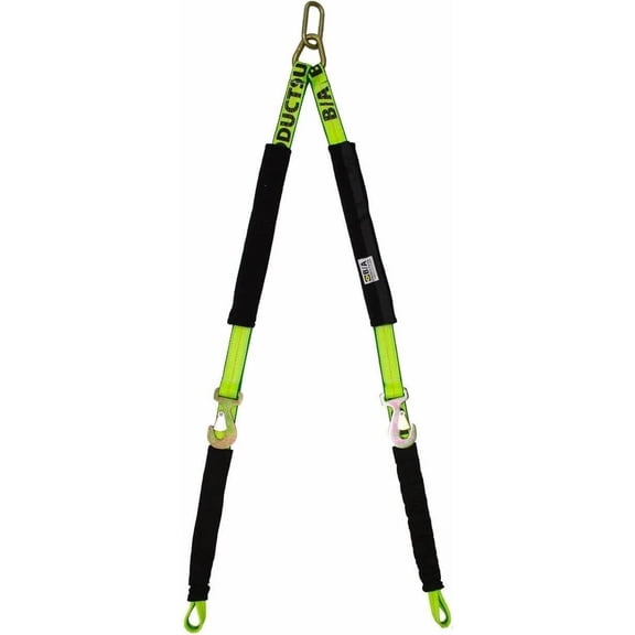 HVLP11-EC44 Hi Viz Green, Low Profile, Damage Free, Soft V Strap / Bridle for Tesla, Exotic Luxury Vehicles, Rollback, Car Hauler, Century, Jerr-Dan and More!
