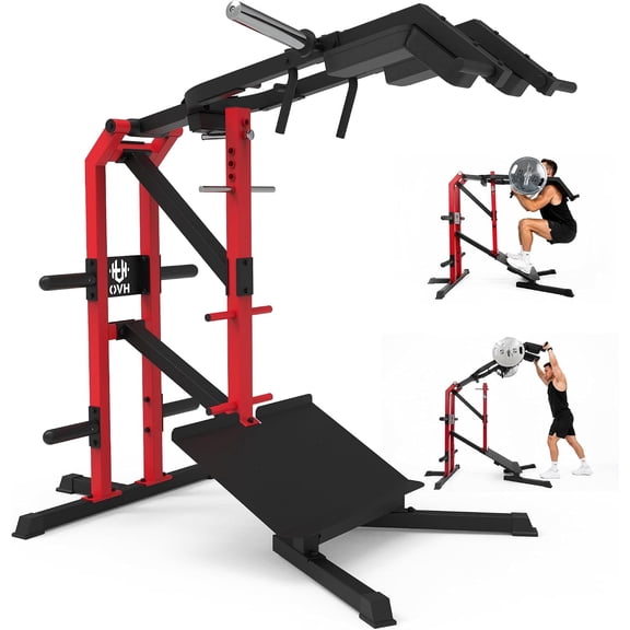 HeeH 4-in-1 Leverage Squat Machine – Squat, Shoulder Press, Calf Raise & Lunge in One Compact Design, with 1,000 LB Capacity for Heavy-Duty Home Training Red