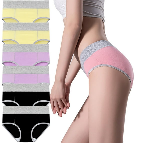HVOBTTY Breathable Panties for Women, Underwear Women Pack Plus Size, Women's Mid-waist Breathable Lace Butt Lifting 6PC Underwear Yellow, XL