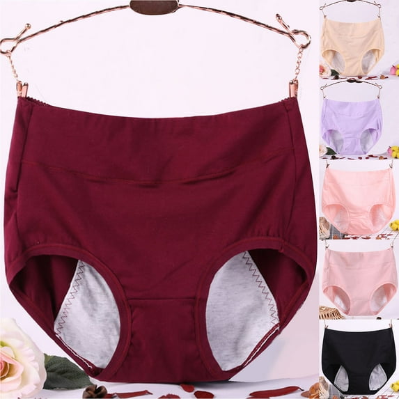 HVOBTTY Breathable Panties for Women, Womens Underwear Plus Size, Women's Large Solid Color Leak Proof Menstrual Underwear Wine, XXXL