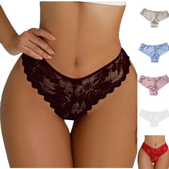 HVOBTTY Breathable Panties for Women, Womens Underwear, Women's Solid Color Lace Crotch Interest Low Waist Thong Underwear Black, M